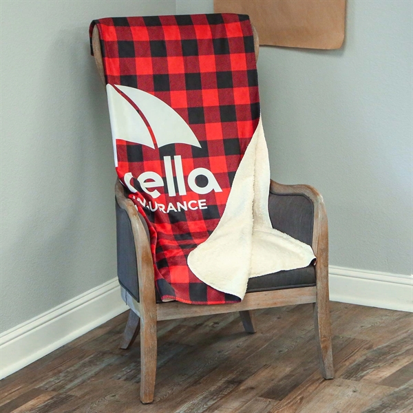 A branded 50" x 60" mink sherpa blanket... from ASI 61966 HPG / Best Promotions USA