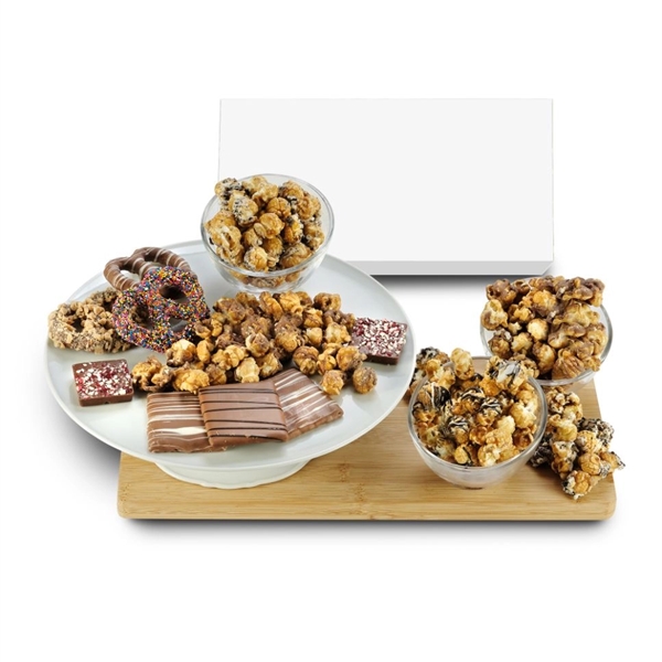 A gift box of popcorn, graham crackers, pretzels, and peppermint bark... from ASI 71685 Midnite Snax®