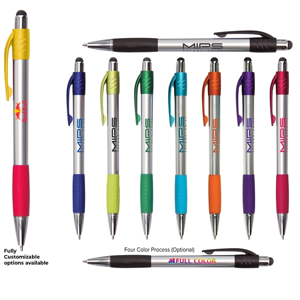 Stylus pen with a rubber gripper and clip.... from ASI 57653 Gold Bond