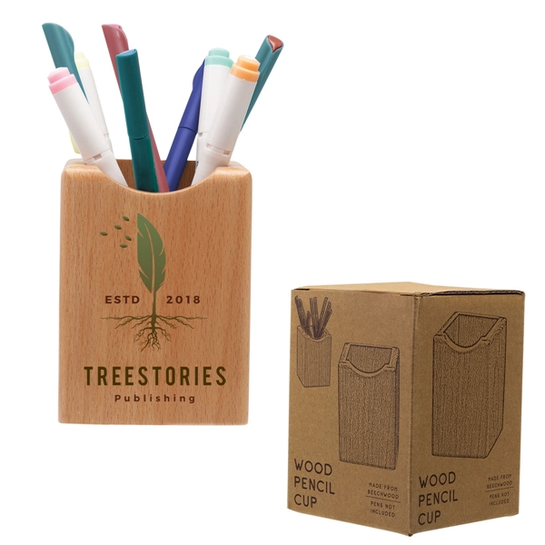 Beechwood pencil cup, customizable in up to two locations with two... from ASI 62190 Illini