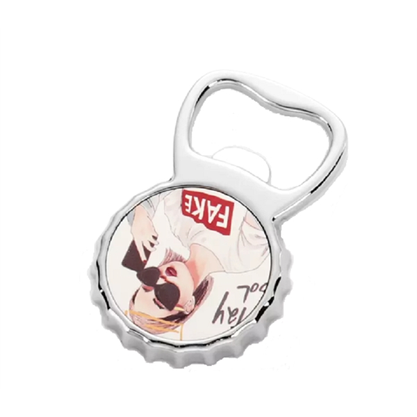 Bottle cap shaped bottle opener fridge magnet plus full color heat... from ASI 37218 Athena Promo (tm)