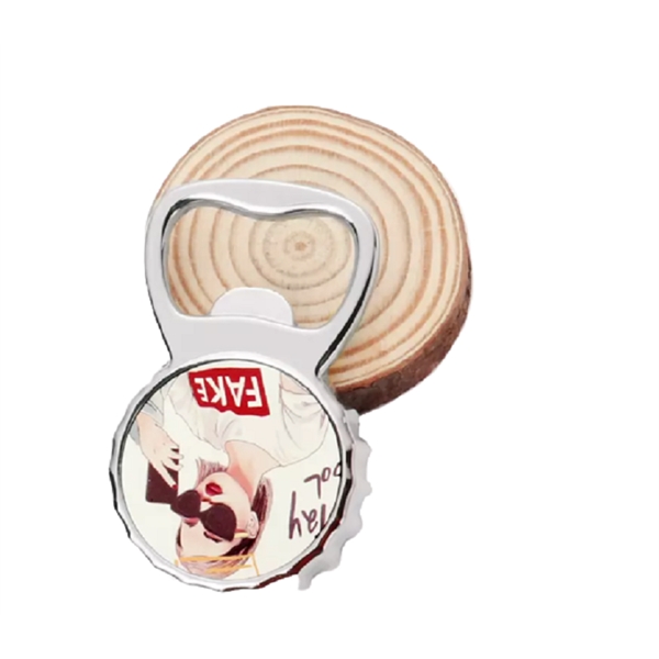 Bottle cap shaped bottle opener fridge magnet plus full color heat... from ASI 37218 Athena Promo (tm)