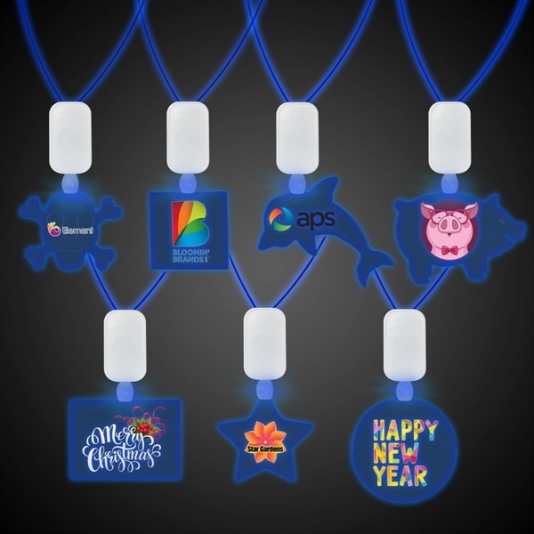 Clear plastic 32" necklace with plastic medallion and blue LED lights.... from ASI 42016 Brighter Promotions Inc