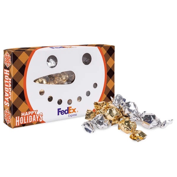 Die cut box with adorable snowman design filled with delicious twist... from ASI 44900 NC Custom (CI/Lanco)