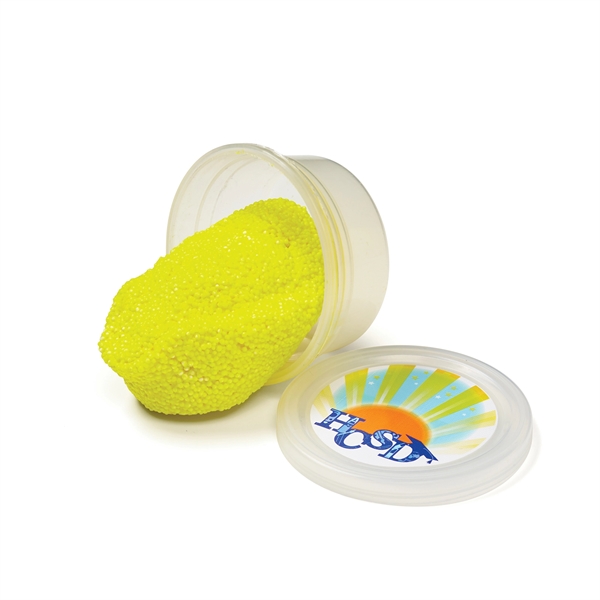 Fun foam putty inside a two-piece round case with customization.... from ASI 63549 Jornik Manufacturing Corp / Jornik