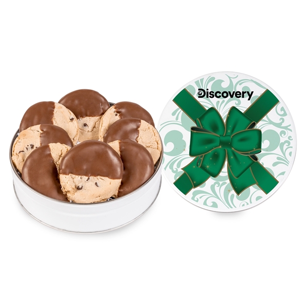 Tin filled with 8 individually wrapped dipped chocolate chip cookies.... from ASI 44900 NC Custom (CI/Lanco) / Fresh Beginnings