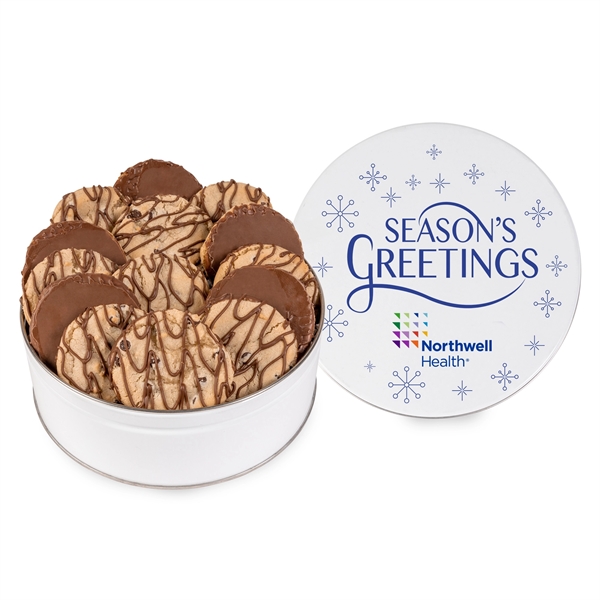 Tin filled with 14 fresh-baked gourmet cookies layered in creamy milk... from ASI 44900 NC Custom (CI/Lanco) / Fresh Beginnings