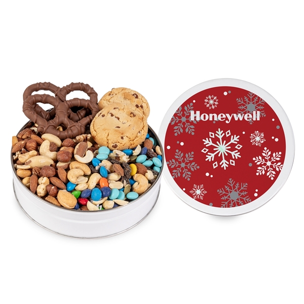 Fresh Beginnings snack tin filled with sweet & salty chocolate explosion... from ASI 44900 NC Custom (CI/Lanco) / Fresh Beginnings