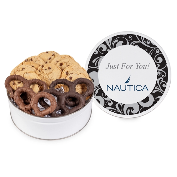 Tin filled with 10 chocolate chip cookies, 2 dark chocolate 3... from ASI 44900 NC Custom (CI/Lanco) / Fresh Beginnings