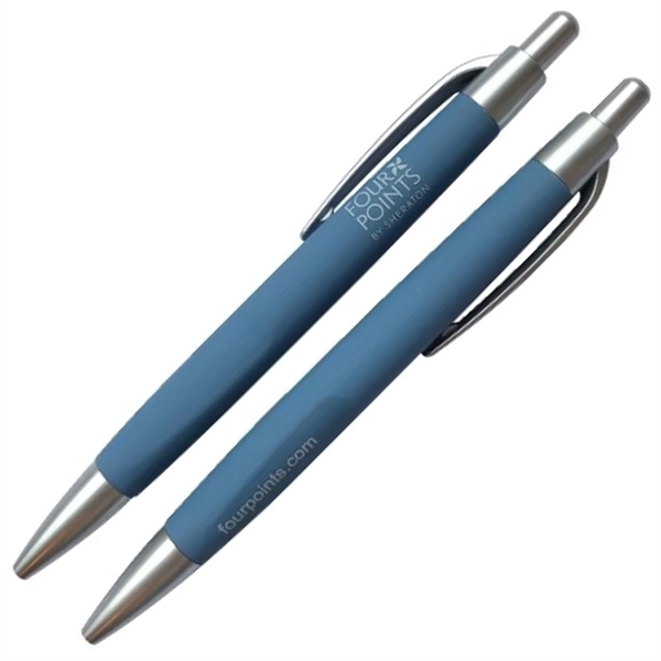Soft touch retractable pen in rubberized colors. Features an indented grip... from ASI 68190 Lungsal / Lungsal