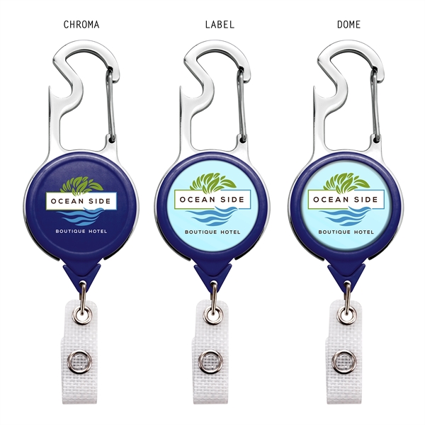 Carabiner bottle opener badge reel with durable vinyl strap... from ASI 49470 DEVARA
