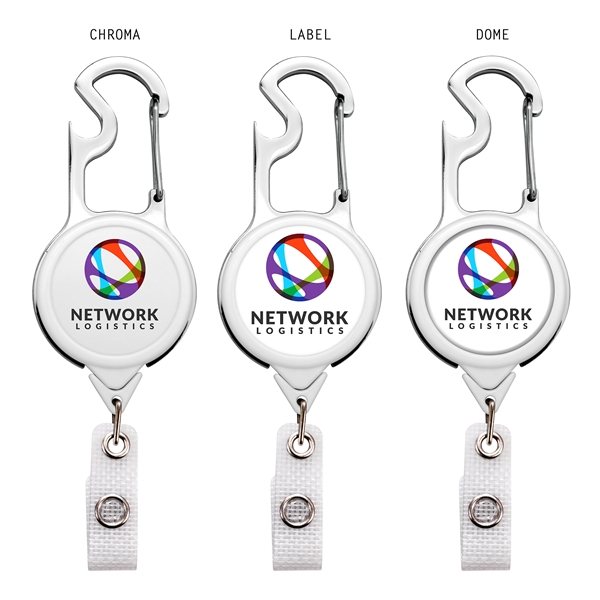 Carabiner bottle opener badge reel with durable vinyl strap... from ASI 49470 DEVARA