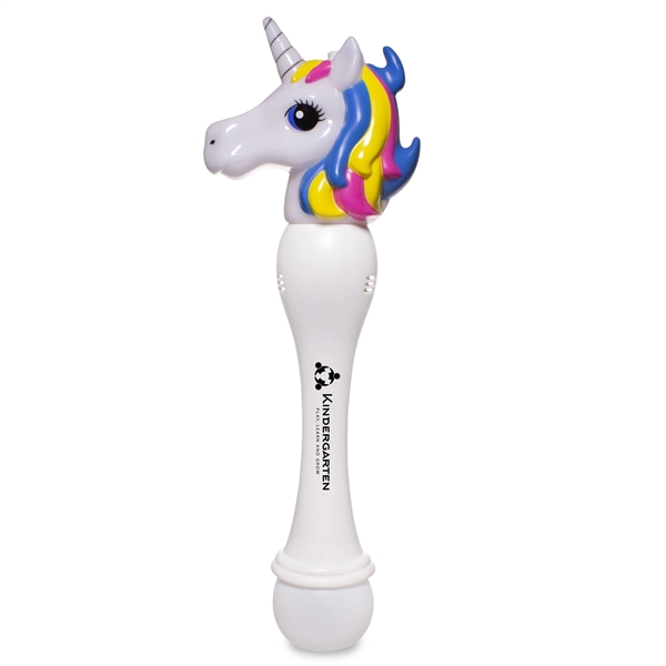 Light-up LED bubble wand with white plastic unicorn head, built-in LEDs... from ASI 42016 Brighter Promotions Inc