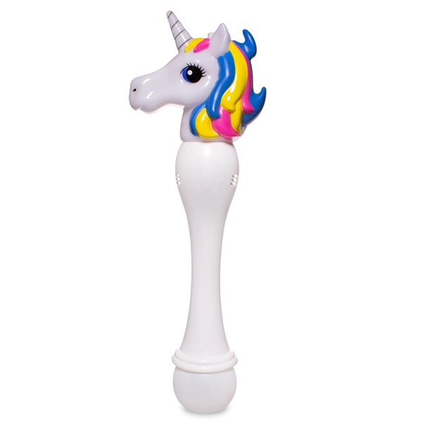 Light-up LED bubble wand with white plastic unicorn head, built-in LEDs... from ASI 42016 Brighter Promotions Inc