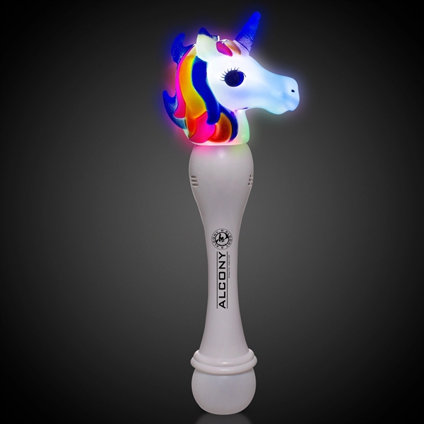 Light-up LED bubble wand with white plastic unicorn head, built-in LEDs... from ASI 42016 Brighter Promotions Inc