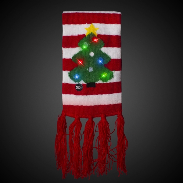 34" long knit scarf with striped Christmas tree design and bright... from ASI 42016 Brighter Promotions Inc
