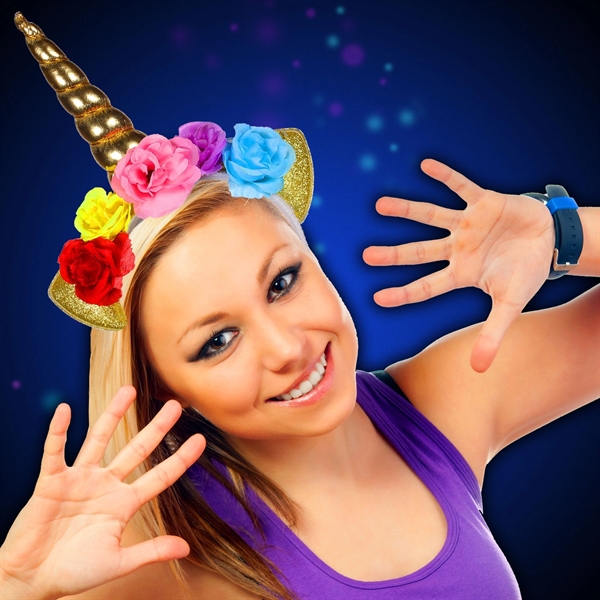 LED unicorn headband with bright white LED's that blink and flash... from ASI 42016 Brighter Promotions Inc
