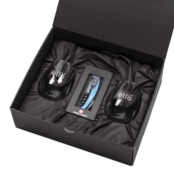 Giftset includes 2 Laurent stemless wine glasses and Swiss Force® Impressive... from ASI 84592 St Regis Group