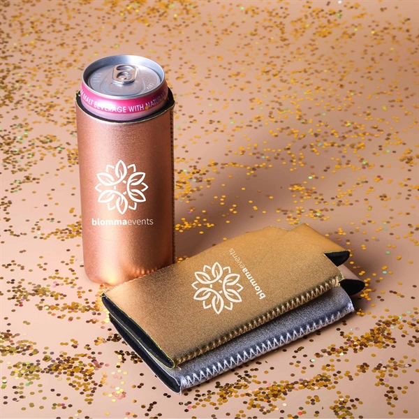 This 12 oz Slim Metallic Neoprene Can Cooler keeps beverages cold,... from ASI 61966 HPG / HPG Gold Best Promotions USA
