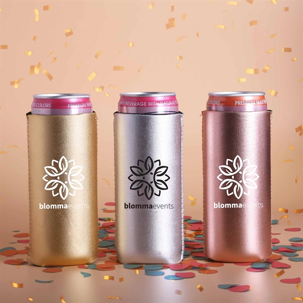 This 12 oz Slim Metallic Neoprene Can Cooler keeps beverages cold,... from ASI 61966 HPG / HPG Gold Best Promotions USA