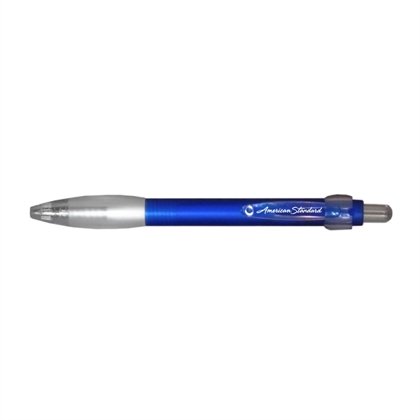 Cardinal plunger-action plastic ballpoint pen with rubber grip and pocket clip.... from ASI 63549 Jornik Manufacturing Corp / Jornik