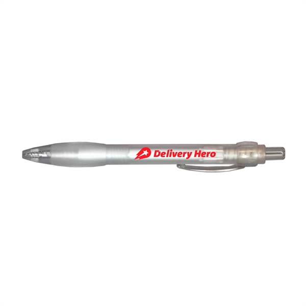 Cardinal plunger-action plastic ballpoint pen with rubber grip and pocket clip.... from ASI 63549 Jornik Manufacturing Corp / Jornik