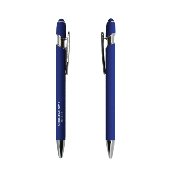 Soft rubber finish metal stylus pen with laser engrave on one... from ASI 37218 Athena Promo (tm)