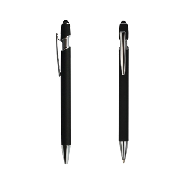 Soft rubber finish metal stylus pen with laser engrave on one... from ASI 37218 Athena Promo (tm)