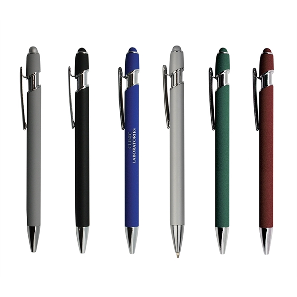 Soft rubber finish metal stylus pen with laser engrave on one... from ASI 37218 Athena Promo (tm)