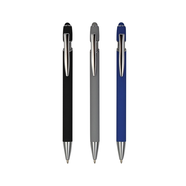 Soft rubber finish metal stylus pen with laser engrave on one... from ASI 37218 Athena Promo (tm)