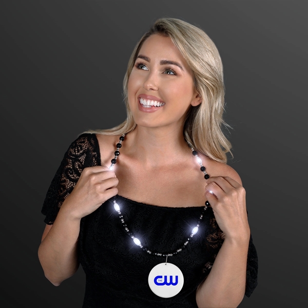 Black Tie Light Beads - White LEDs, Black & Silver Bead... from ASI 34194 ALightPromos / Alight Promotional Products