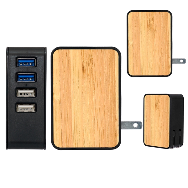 UL 4 PORT BAMBOO USB FOLDING WALL CHARGER... from ASI 30208 A P Specialties / AP Specialties