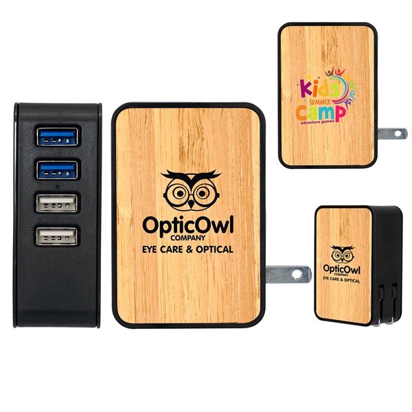 UL 4 PORT BAMBOO USB FOLDING WALL CHARGER... from ASI 30208 A P Specialties / AP Specialties