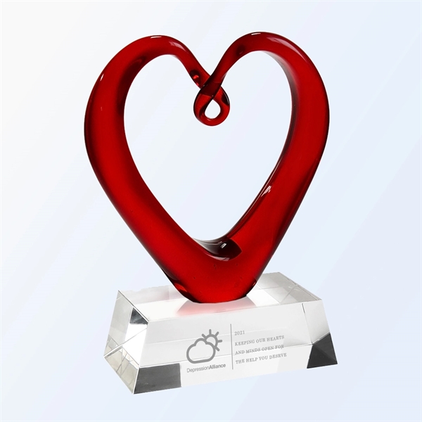 Red Heart Glass Award with Clear Rectangular Base... from ASI 31517 Admart Products / Admart Line