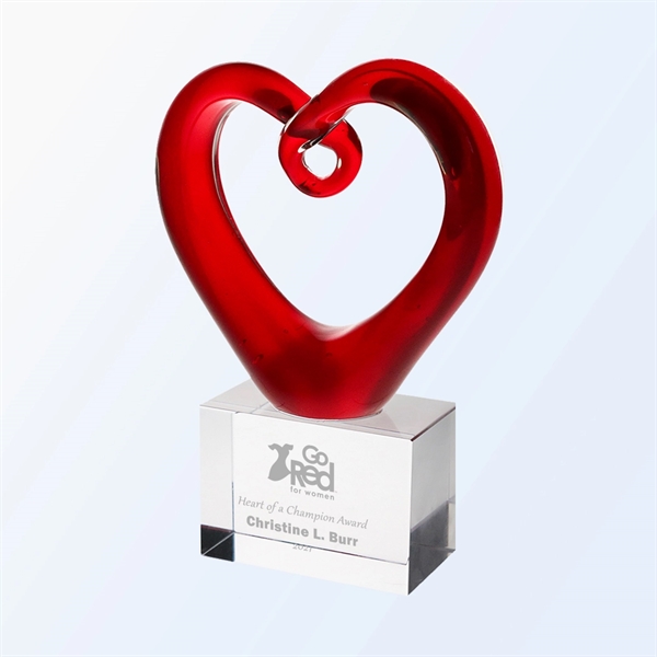 Red Heart Glass Award with Clear Square Base... from ASI 31517 Admart Products / Admart Line