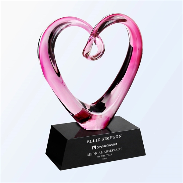 Pink Heart Glass Award with Black Base... from ASI 31517 Admart Products / Admart Line