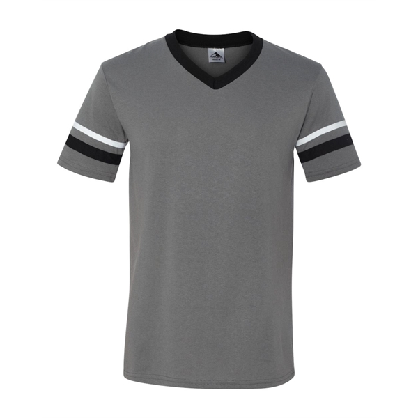 V-neck jersey with striped sleeves. Blank product.... from ASI 84358 S&S Activewear