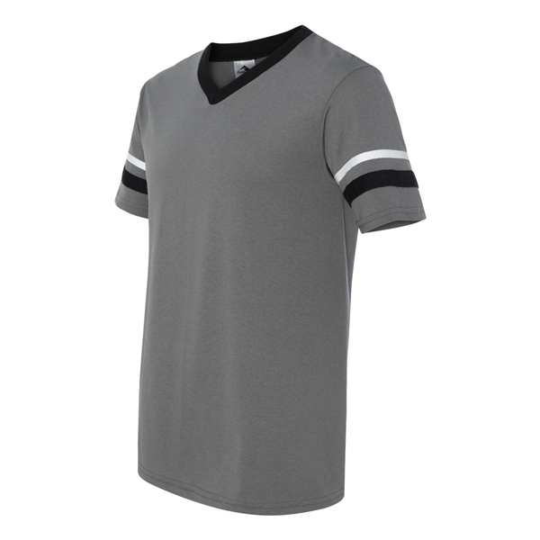 V-neck jersey with striped sleeves. Blank product.... from ASI 84358 S&S Activewear