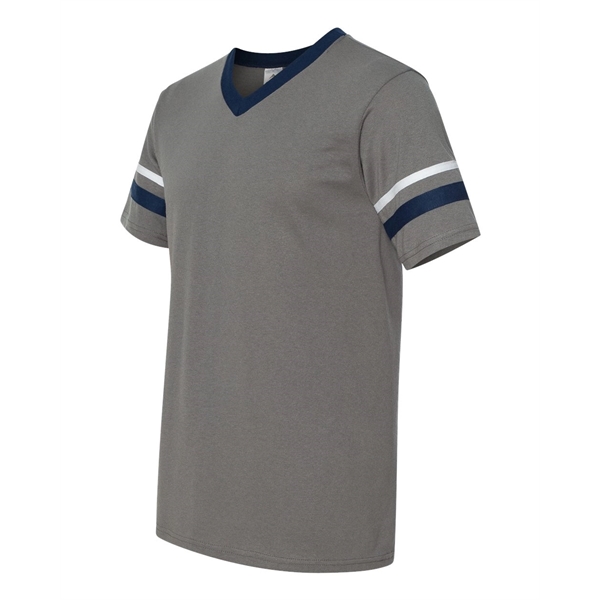V-neck jersey with striped sleeves. Blank product.... from ASI 84358 S&S Activewear