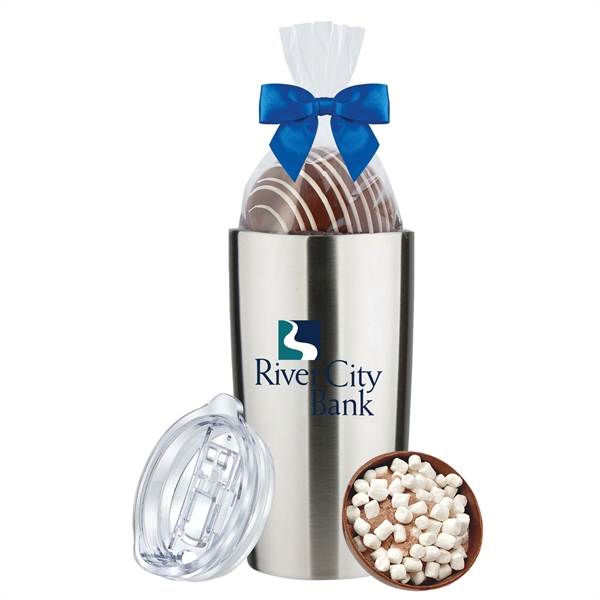 20 oz stainless steel straight tumbler with Milk Mega Hot Chocolate... from ASI 71685 Midnite Snax® / Promo Revolution