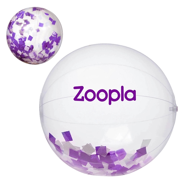 16" clear PVC inflatable beach ball with purple and white confetti... from ASI 63549 Jornik Manufacturing Corp / Jornik