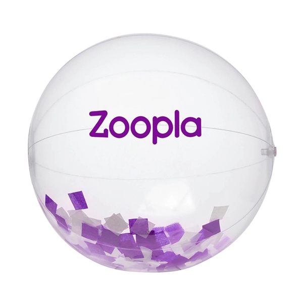 16" clear PVC inflatable beach ball with purple and white confetti... from ASI 63549 Jornik Manufacturing Corp / Jornik