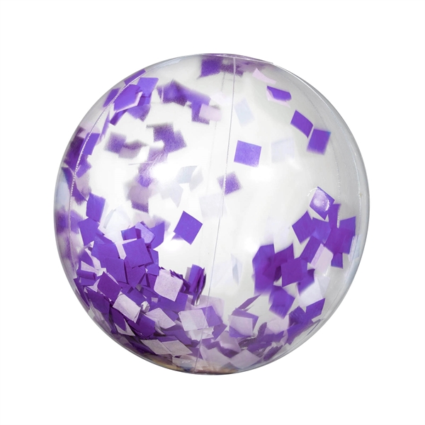 16" clear PVC inflatable beach ball with purple and white confetti... from ASI 63549 Jornik Manufacturing Corp / Jornik