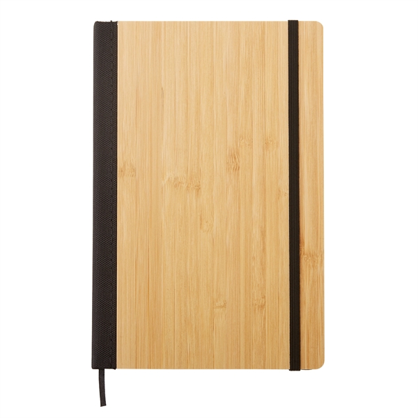 6" x 8" bamboo journal with RPET back, 80 sheets, elastic... from ASI 52840 Evans Manufacturing