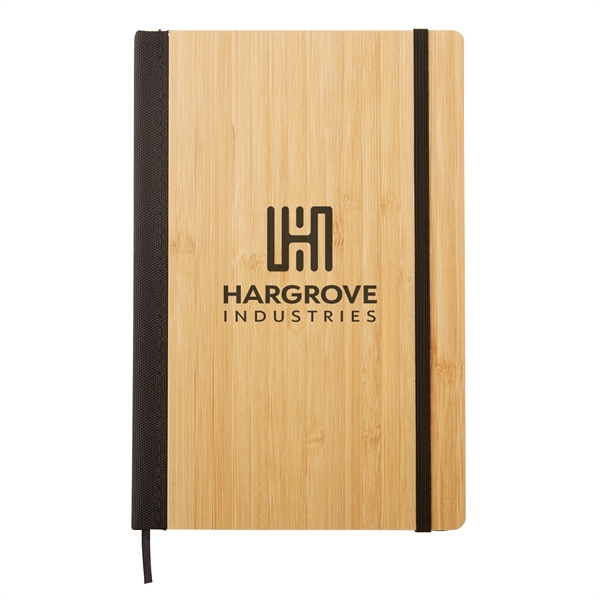 6" x 8" bamboo journal with RPET back, 80 sheets, elastic... from ASI 52840 Evans Manufacturing