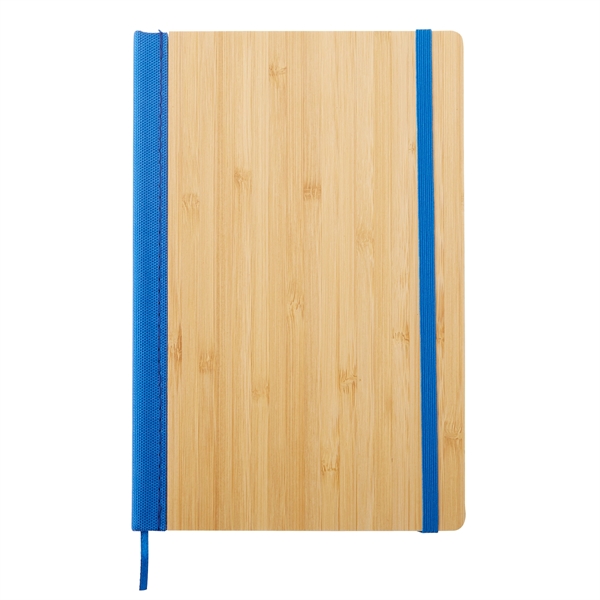 6" x 8" bamboo journal with RPET back, 80 sheets, elastic... from ASI 52840 Evans Manufacturing