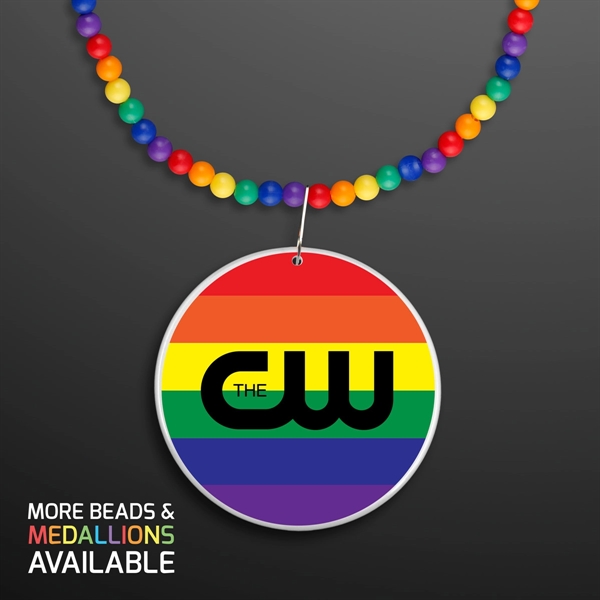 Rainbow Beads Necklace with Medallion (NON-Light Up); Domestic and Overseas Imprint... from ASI 34194 ALightPromos