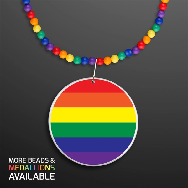 Rainbow Beads Necklace with Medallion (NON-Light Up); Domestic and Overseas Imprint... from ASI 34194 ALightPromos