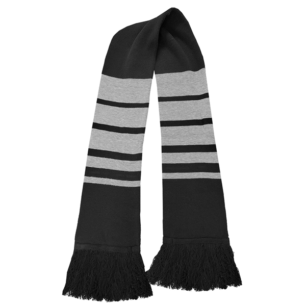Double layer striped acrylic knit scarf with fringe on both ends... from ASI 90160 Suntex Industries