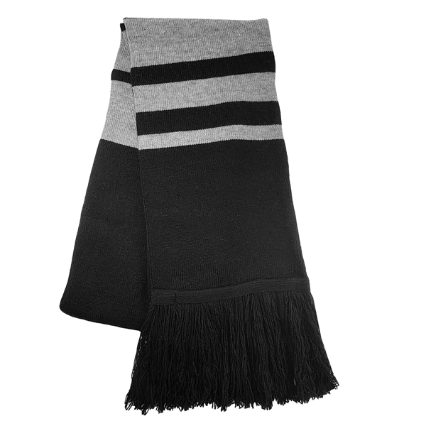 Double layer striped acrylic knit scarf with fringe on both ends... from ASI 90160 Suntex Industries
